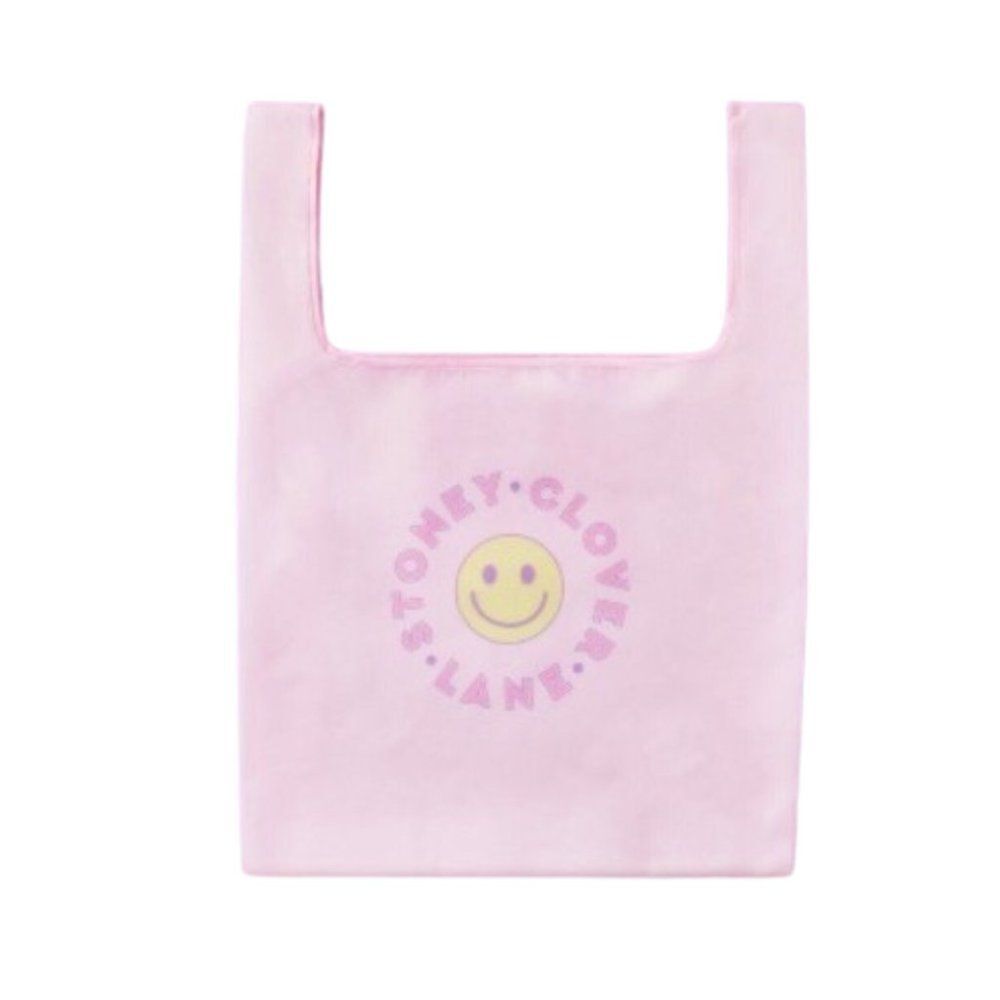 Stoney Clover Lane Women's Pink Smiley Face Reusable Packable Tote Bag